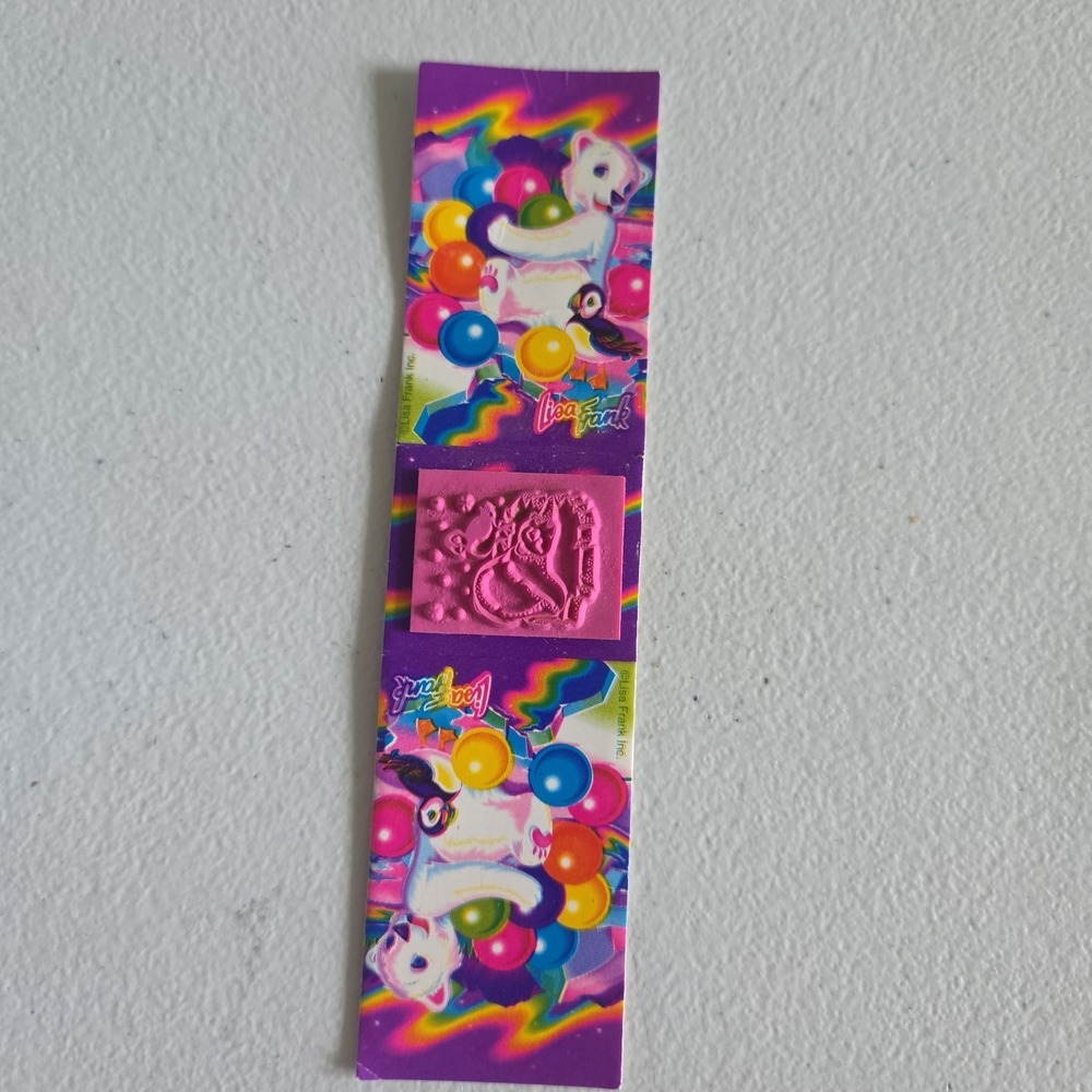 Vintage Lisa Frank Polar Bear Puffer Bird Stamp 90s Y2K Rainbow Balloons